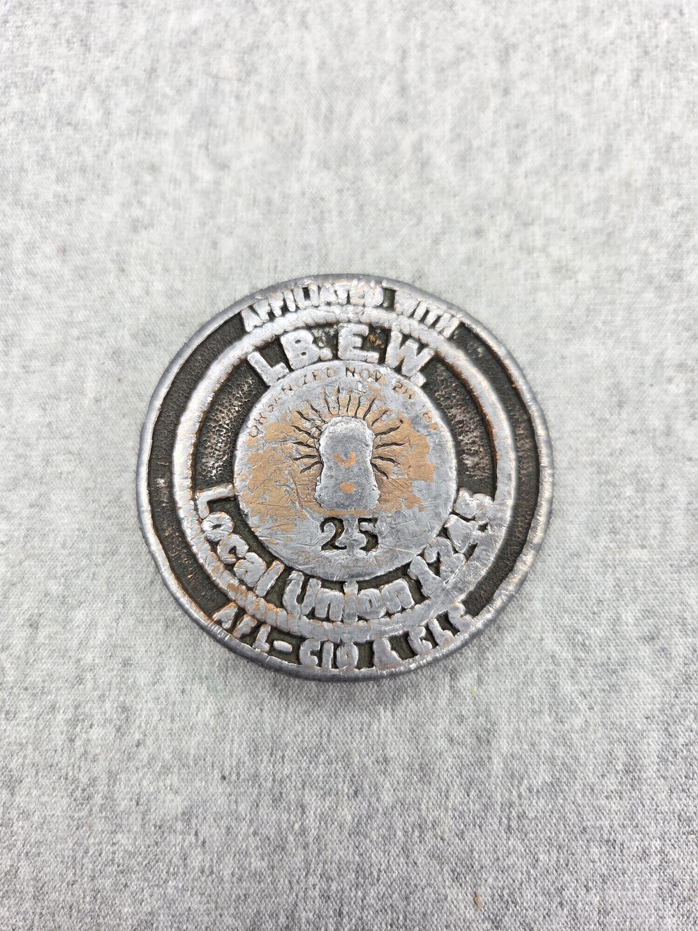 IBEW Local 1245 Belt Buckle 25 Year Member Vintage Solid Brass Electrical Union